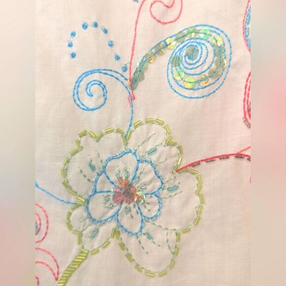 Carole Little 100% Linen A-Line Midi Skirt embroidery Floral sequin Boho Size 14 - Picture 4 of 6